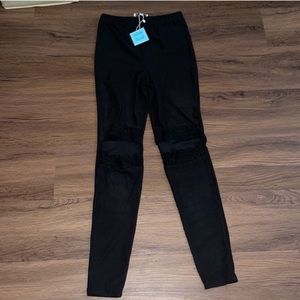 NWT Black Leggings with Lace open Knees